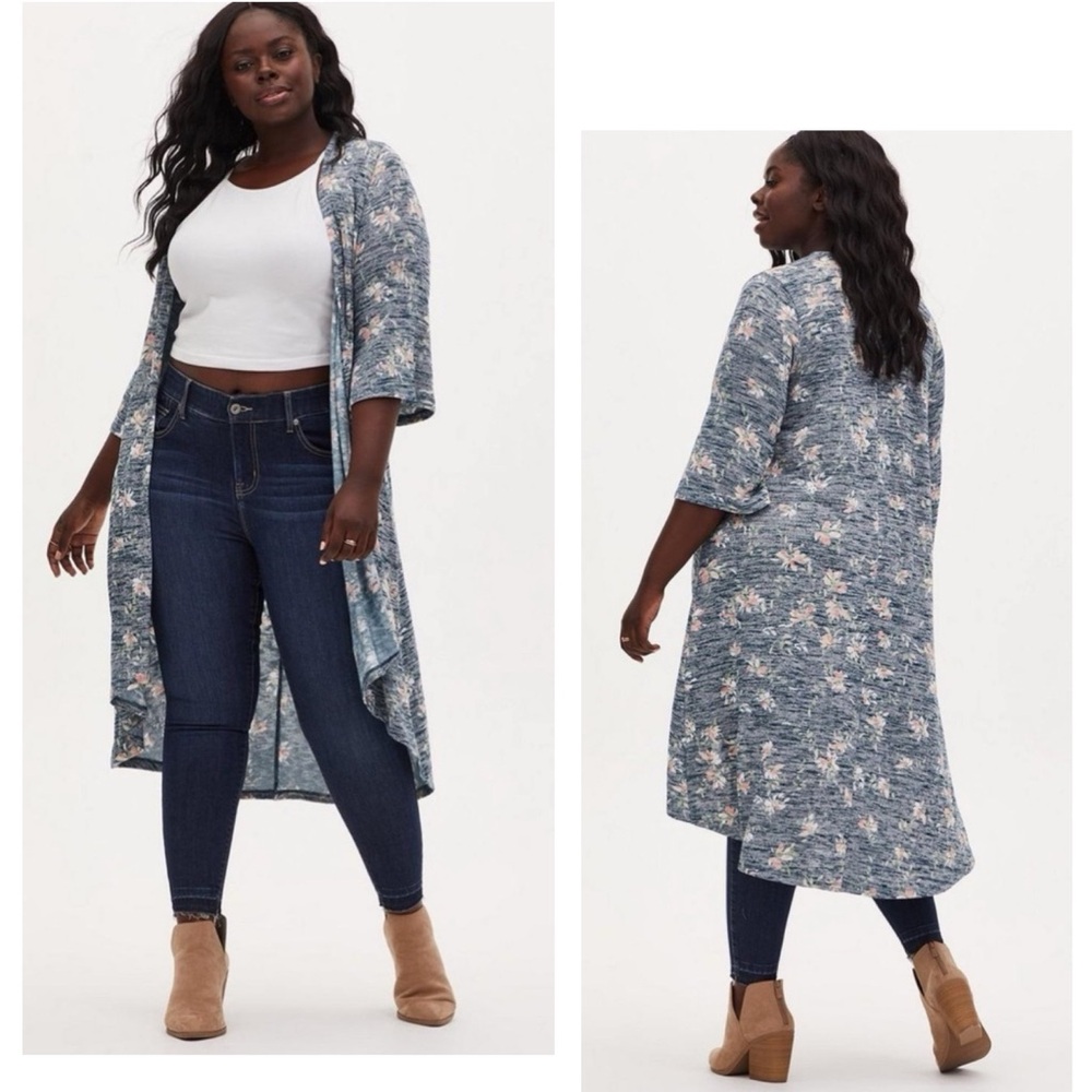 TORRID Hacci Knit Floral Kimono Hi-Low Duster 3X